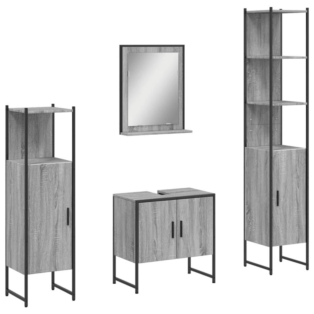 vidaXL set de armario de baño 4 pzas madera contrachapada gris sonoma