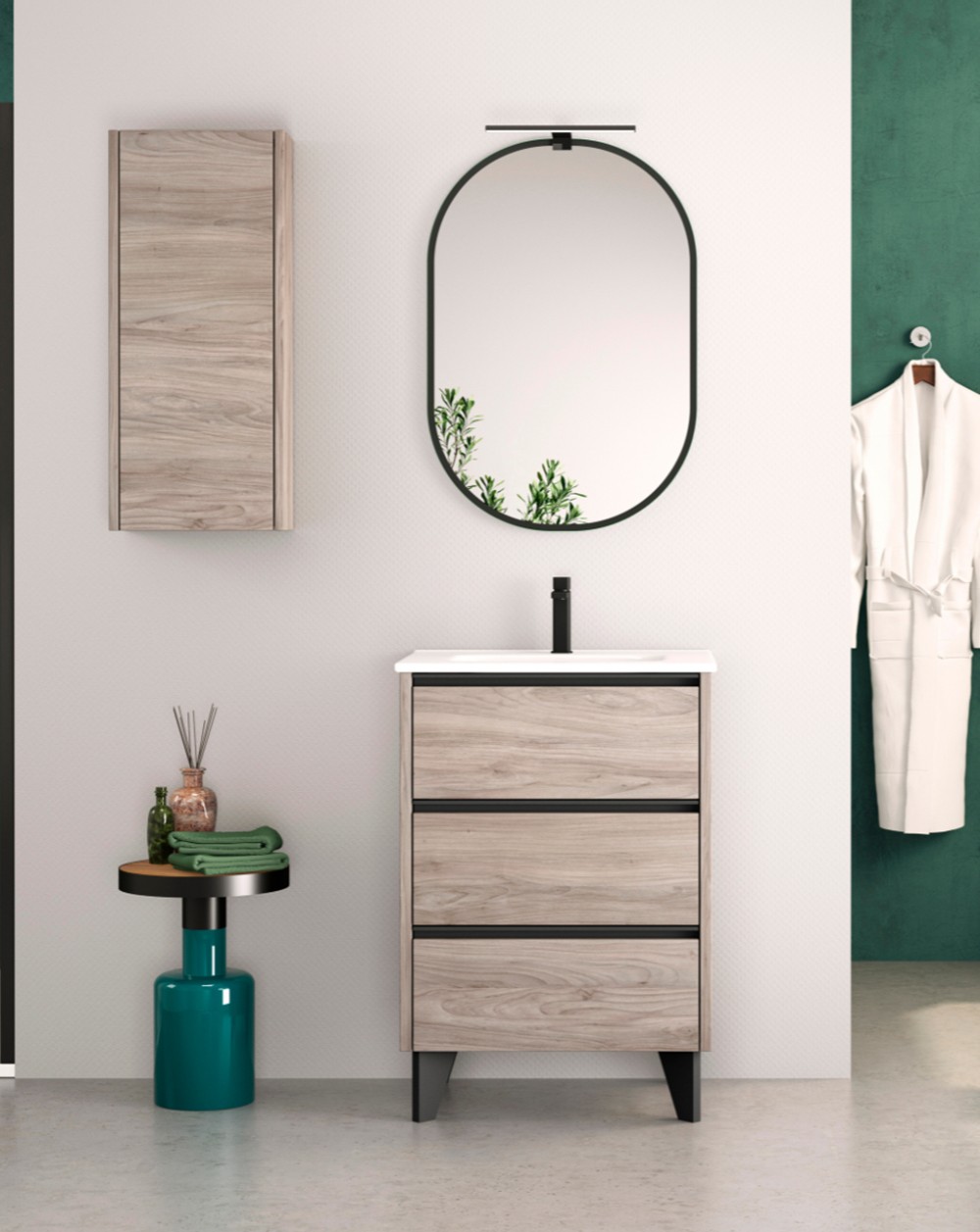 Mueble de baño al suelo con lavabo cerámico | 100 cm - pino gris negro