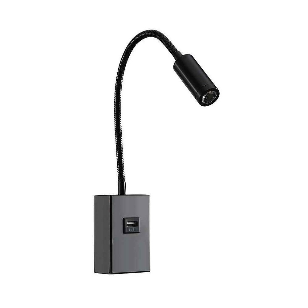 Aplique 3w 4000k capote negro usb e interrupt. 43x6x4 cm 285lm articulable