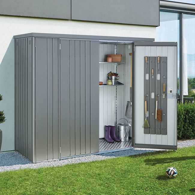 Armario metalico biohort alto jardin color gris cuarzo metalizado 150 large