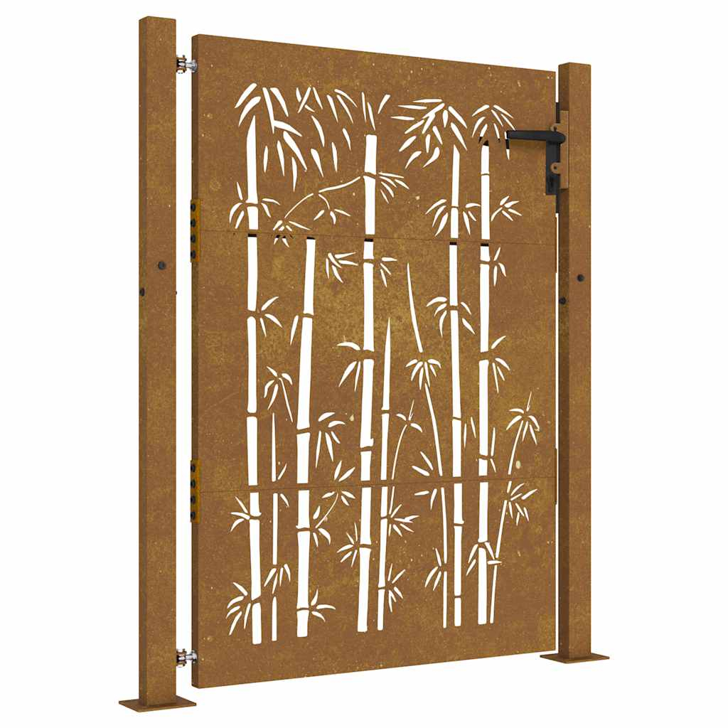 vidaXL puerta de jardín 100x125 cm de acero corten con diseño de bambú