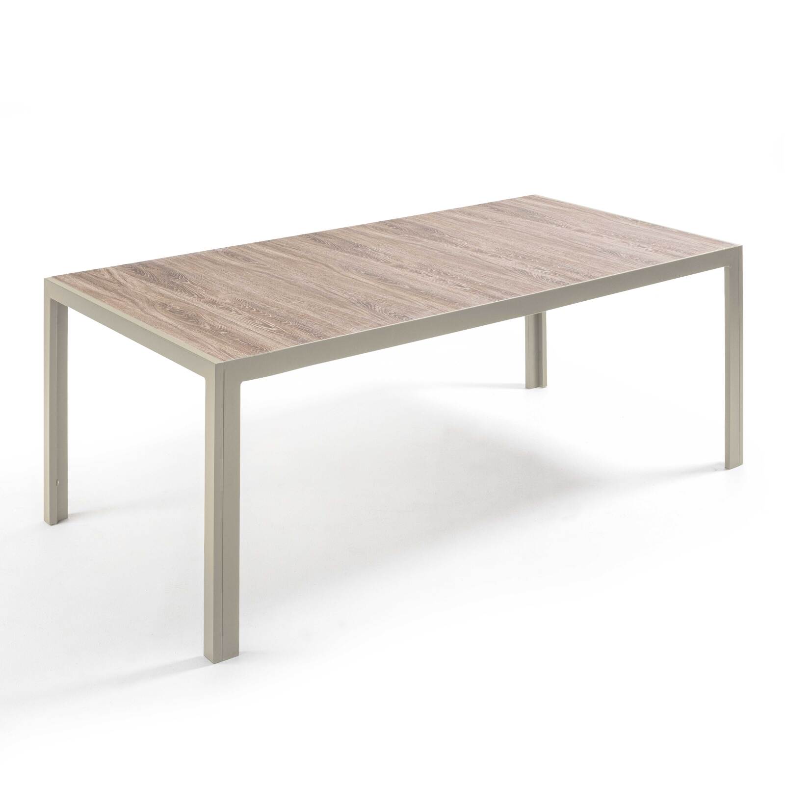 Mesa de jardín de aluminio y cerámica con efecto madera 206 cm crema