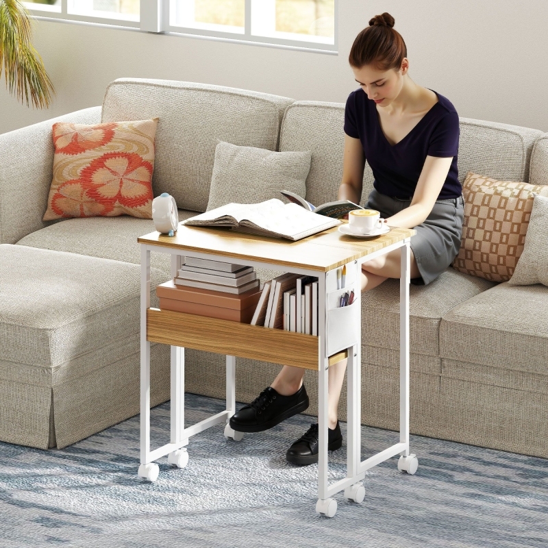 Escritorio plegable con estante y ruedas madera natural 75x63x50cm