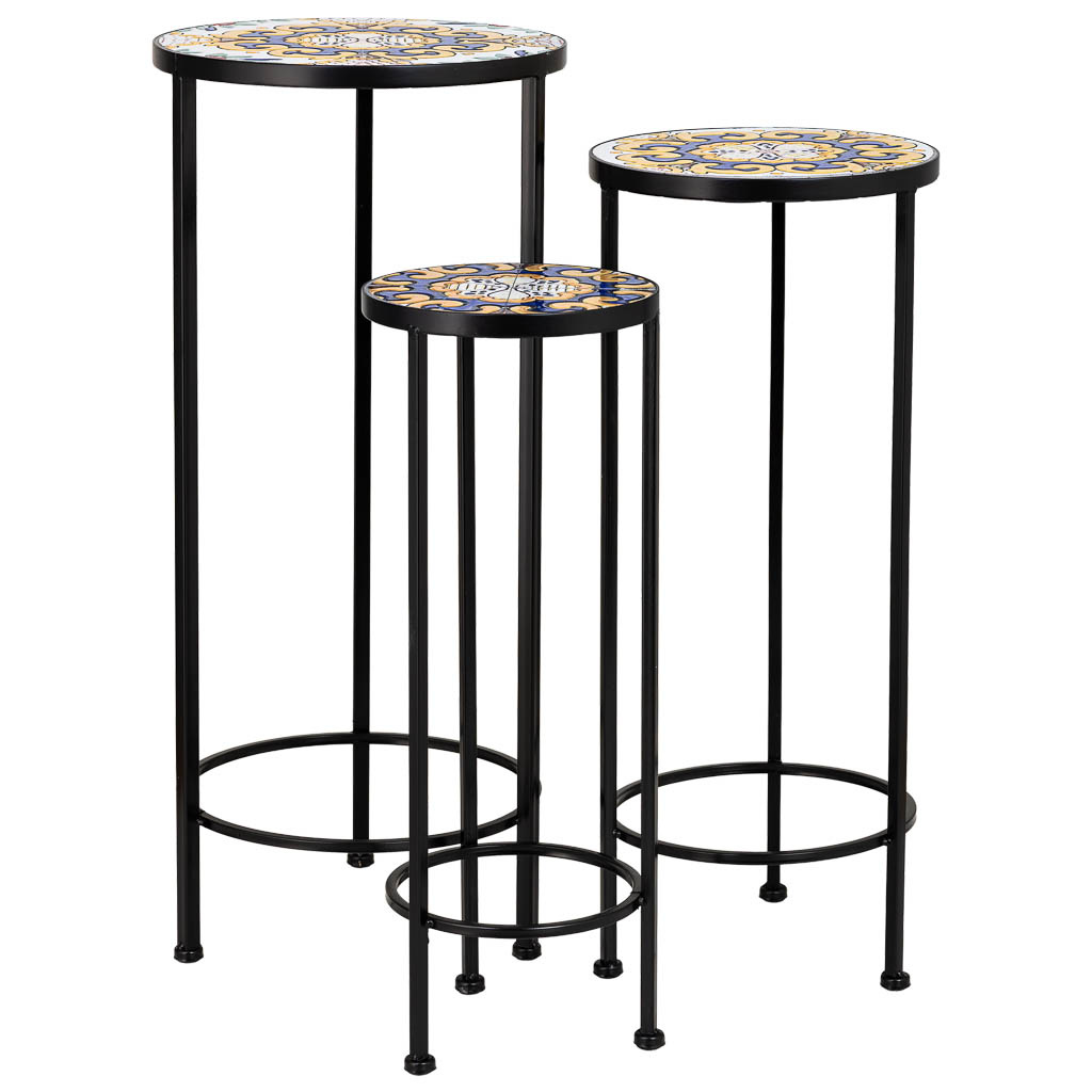 Soportes set 3 pzas de mosaico y forja amarillo d30x68h-d25x57h-d20x51
