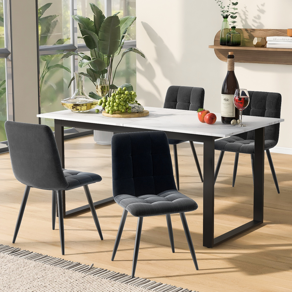 Conjunto de mesa y sillas mdf blanco extensible 4 sillas cocina