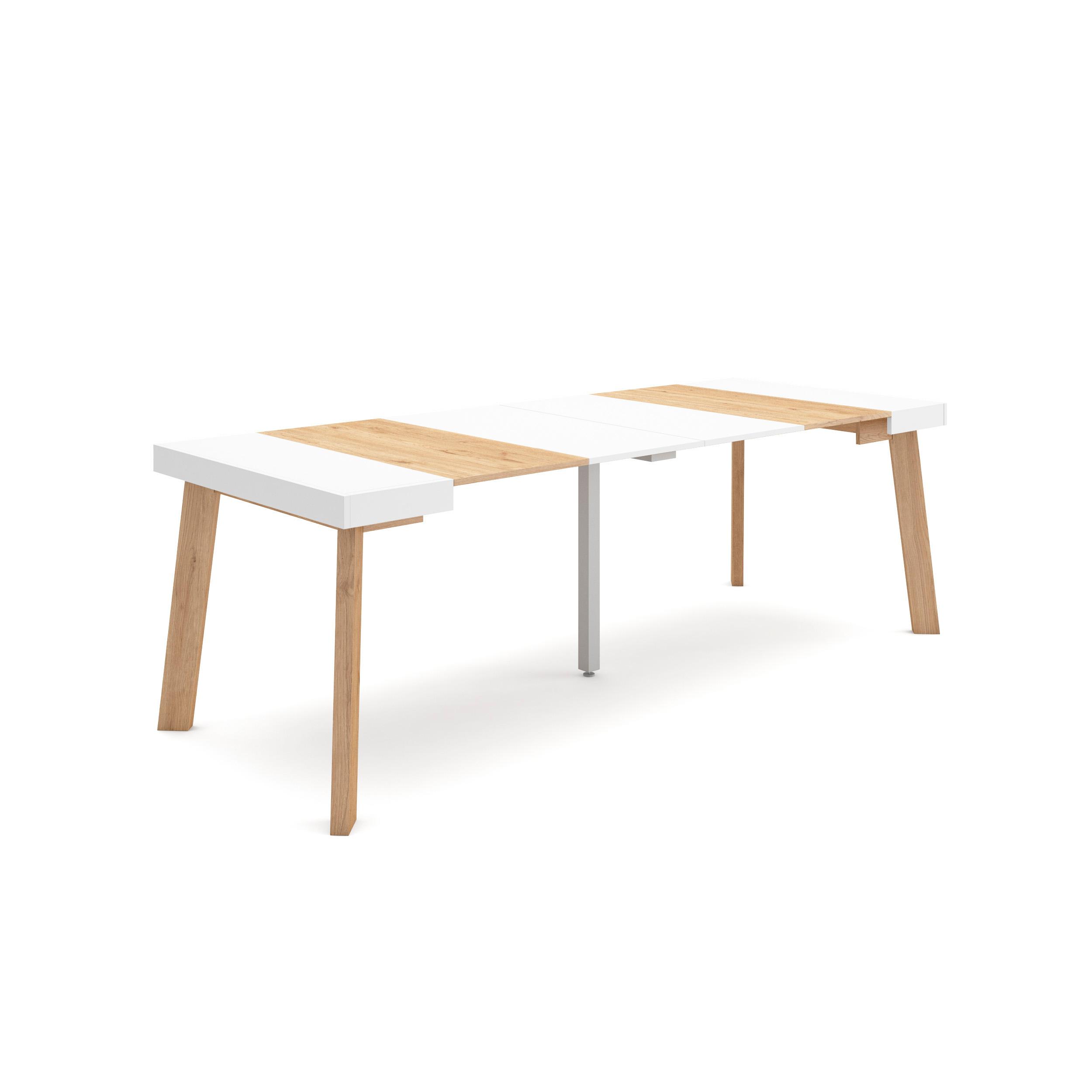 Mesa extensible, 58/222x90x73cm, roble y blanco, patas de madera rf3059
