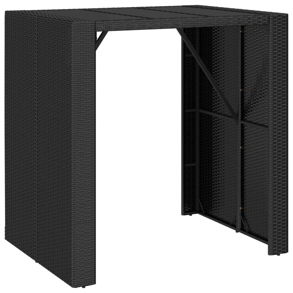 vidaXL mesa alta bar ratán pe y superficie vidrio negro 105x80x110 cm
