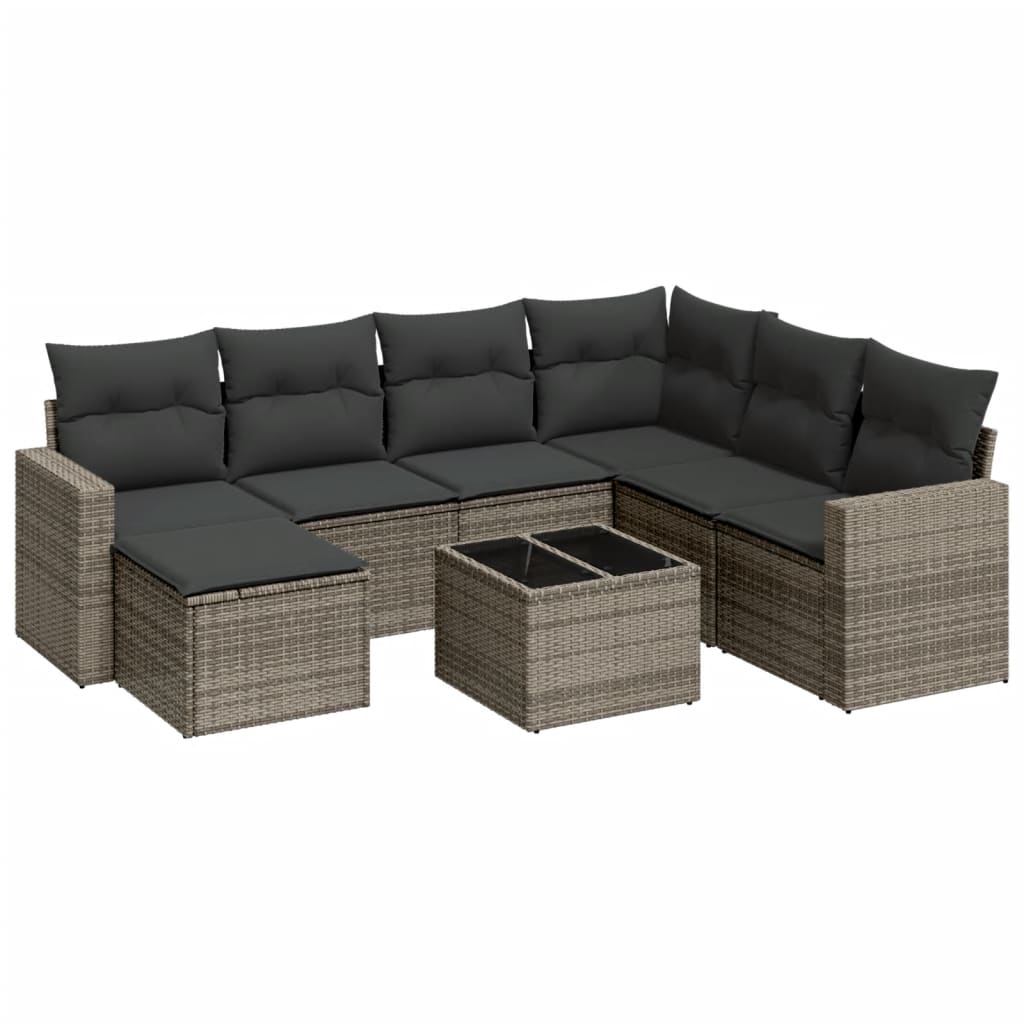 vidaXL set de sofás de jardín 8 pzas y cojines ratán sintético gris