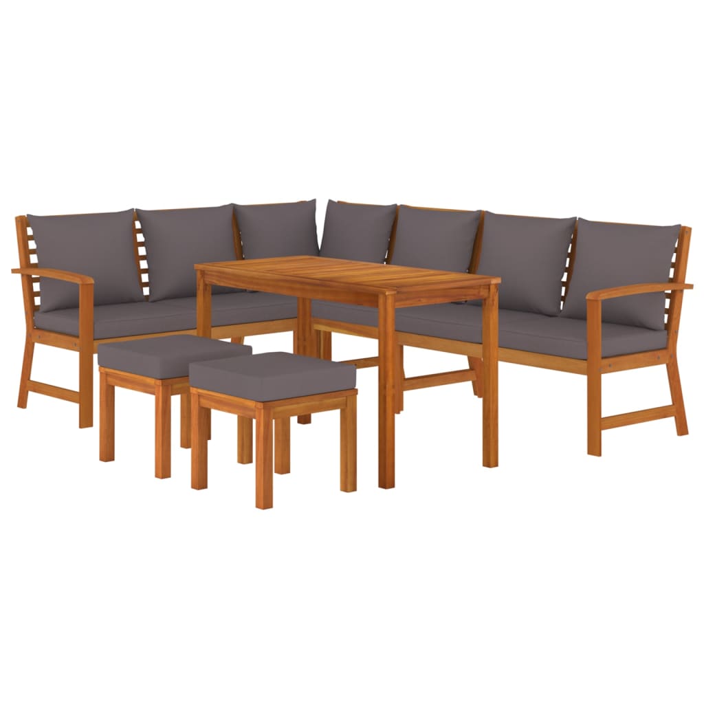 vidaXL juego comedor jardín y cojines 7 piezas madera maciza acacia