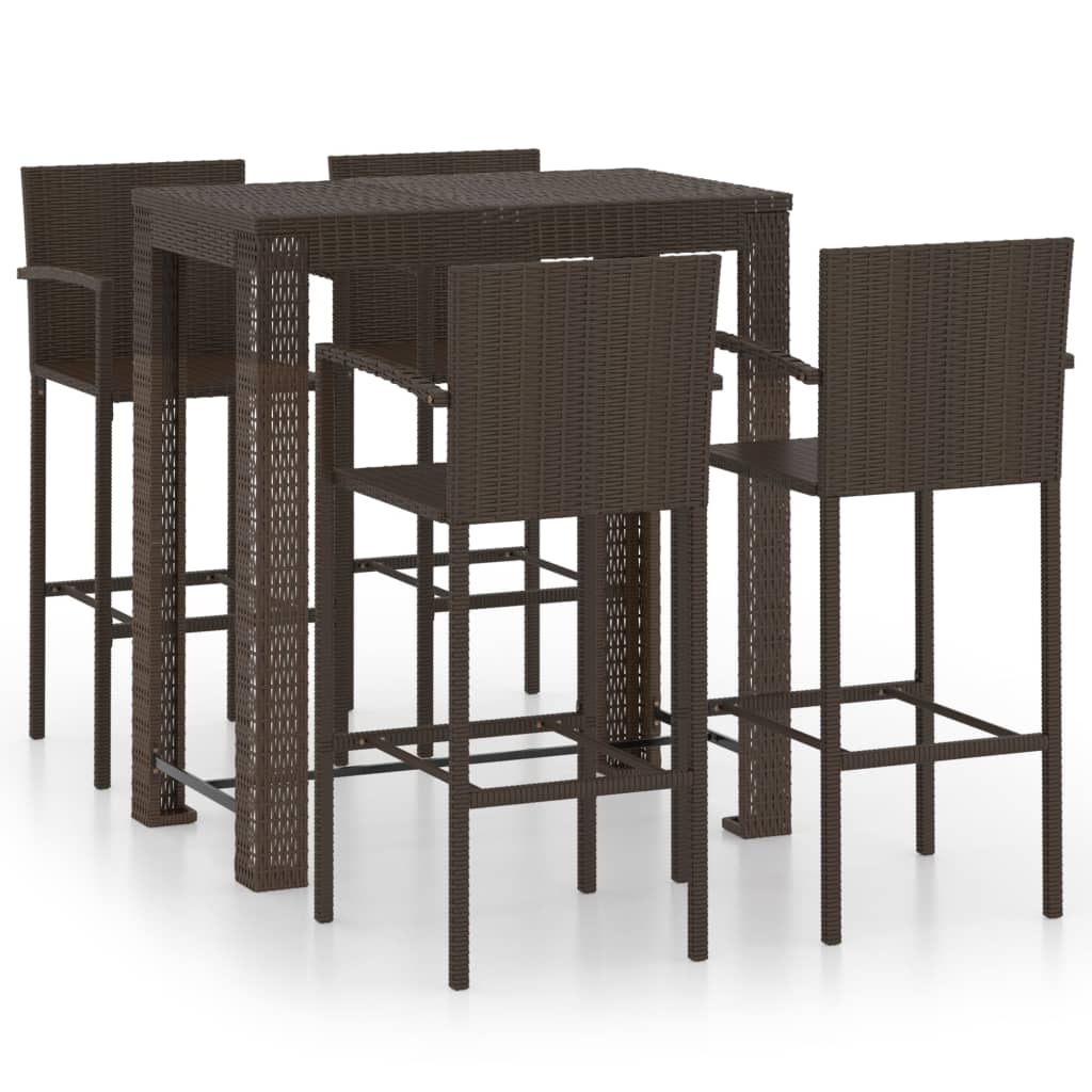 vidaXL muebles de bar de jardín 5 pzas ratán pe reposabrazos marrón
