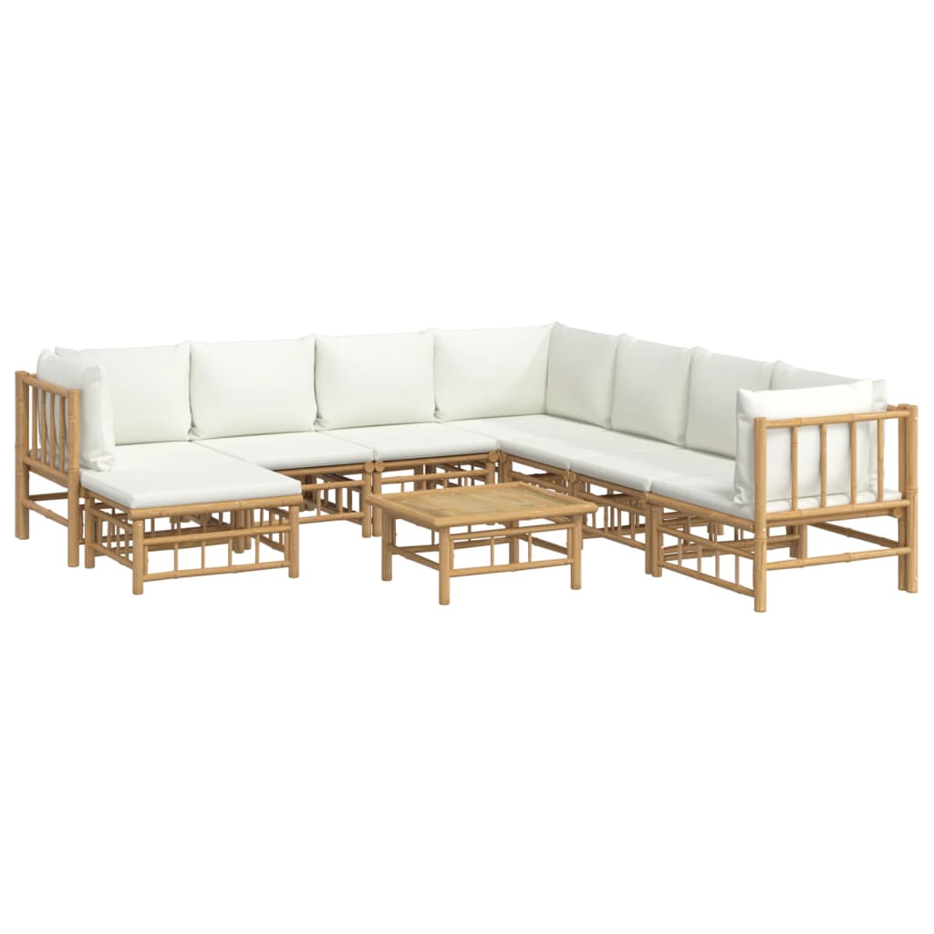 vidaXL set de muebles de jardín 9 piezas bambú y cojines blanco crema
