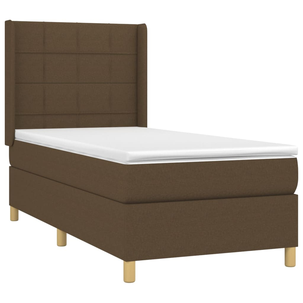 vidaXL cama box spring colchón y luces LED tela marrón oscuro 90x200cm