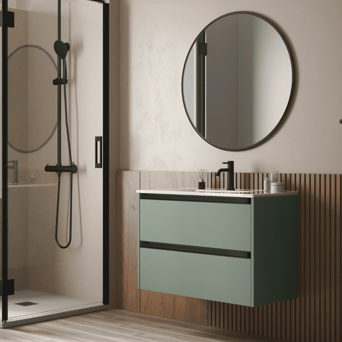 Mueble de baño suspendido |lavabo |2 cajones | 60 cm leaf tir. Negro