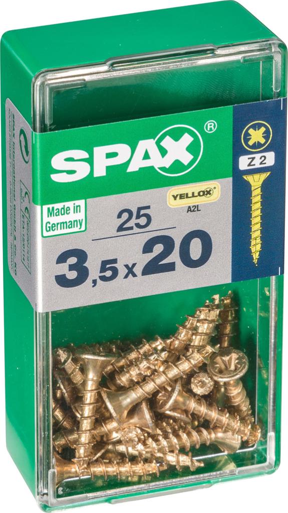 Caja 25 unid. Tornillo madera spax cabeza plana yellox 3,5x20mm