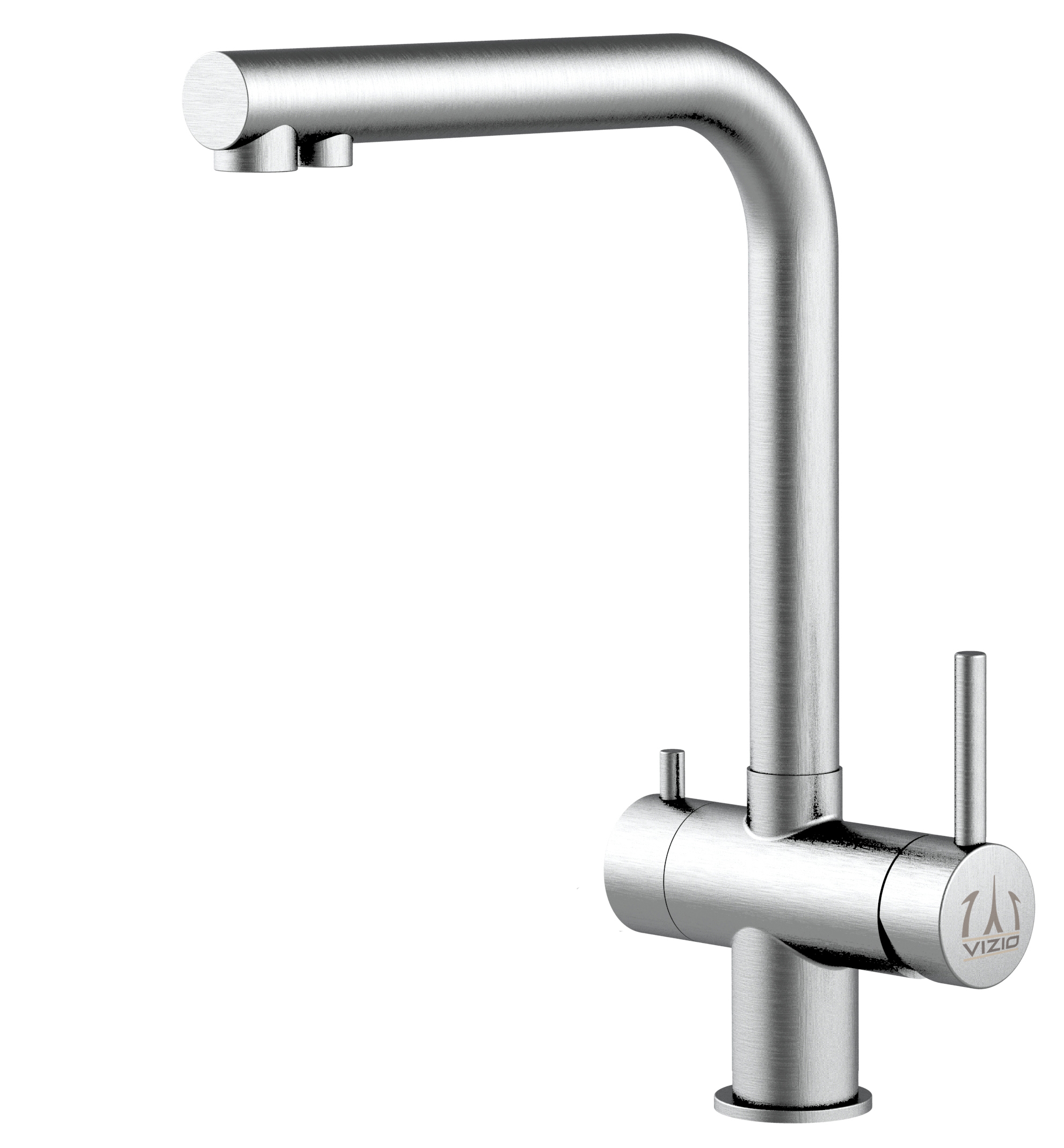 Grifo de cocina 3 vías acero inox cepillado caño L giratorio