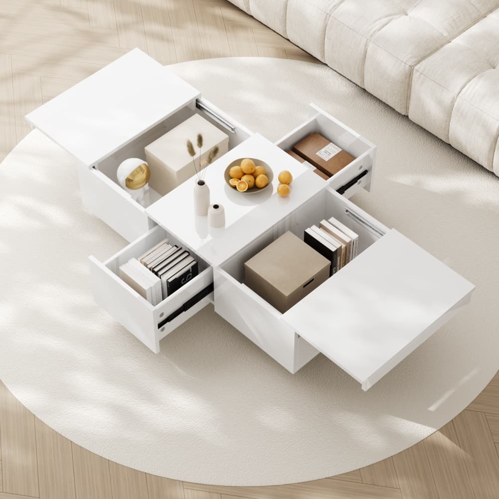 Mesa de centro con almacenaje tablero de partículas blanco 31x100x50cm