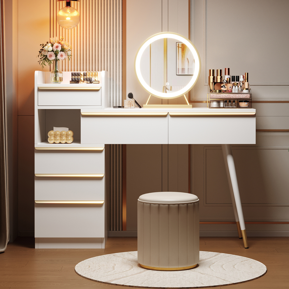 Tocador con espejo LED y 6 cajones blanco 102x100x41,5cm