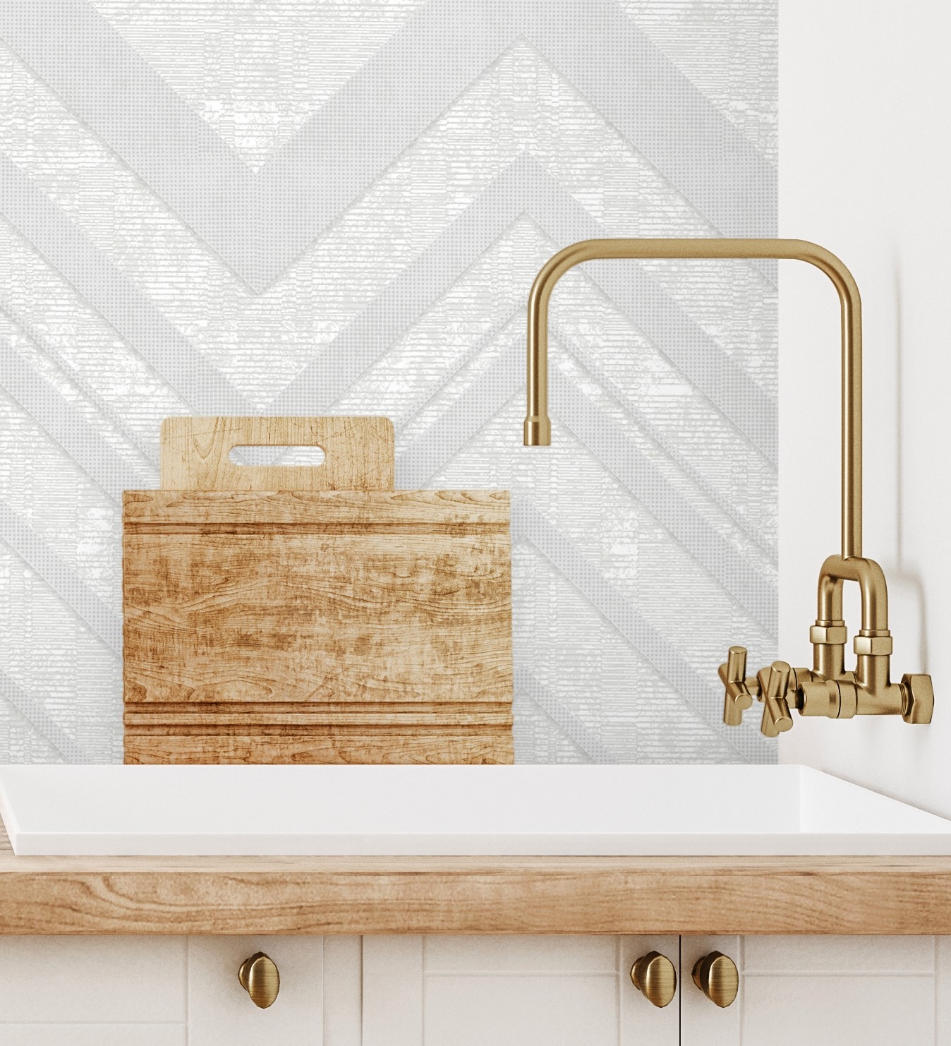 Papel pintado gaulan geométrico zigzag blanco con textura en 10.6m²