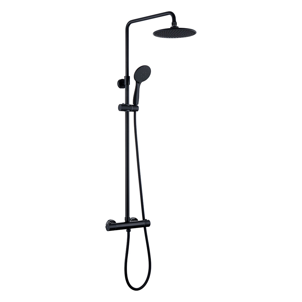Kibath columna ducha termostática redonda de 83-120 cm negro mate de latón