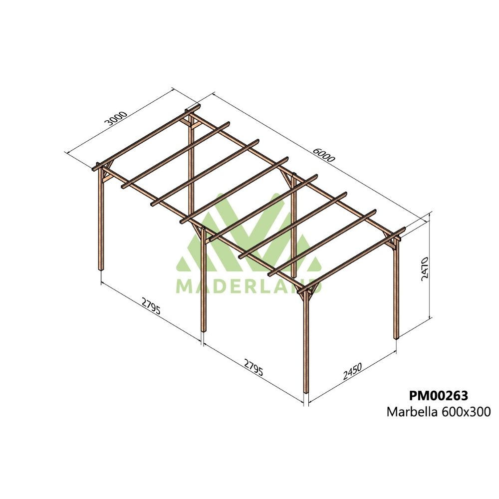 Pérgola de madera maciza - marbella 600x300cm (maderland)