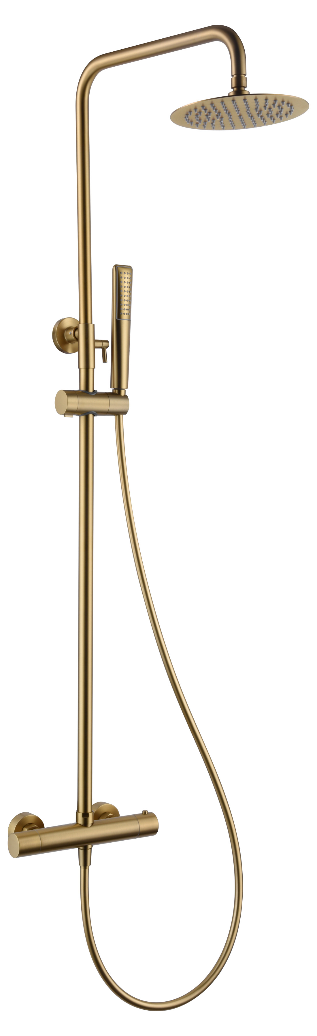 Columna de ducha extensible, termostatico rociador extraplano oro cepillado