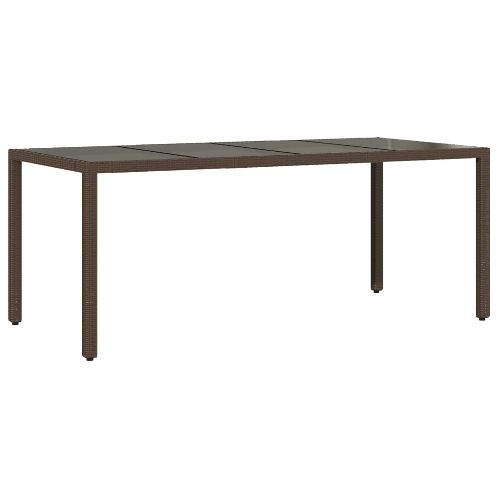 vidaXL mesa de jardín superficie de vidrio ratán pe marrón 190x90x75cm