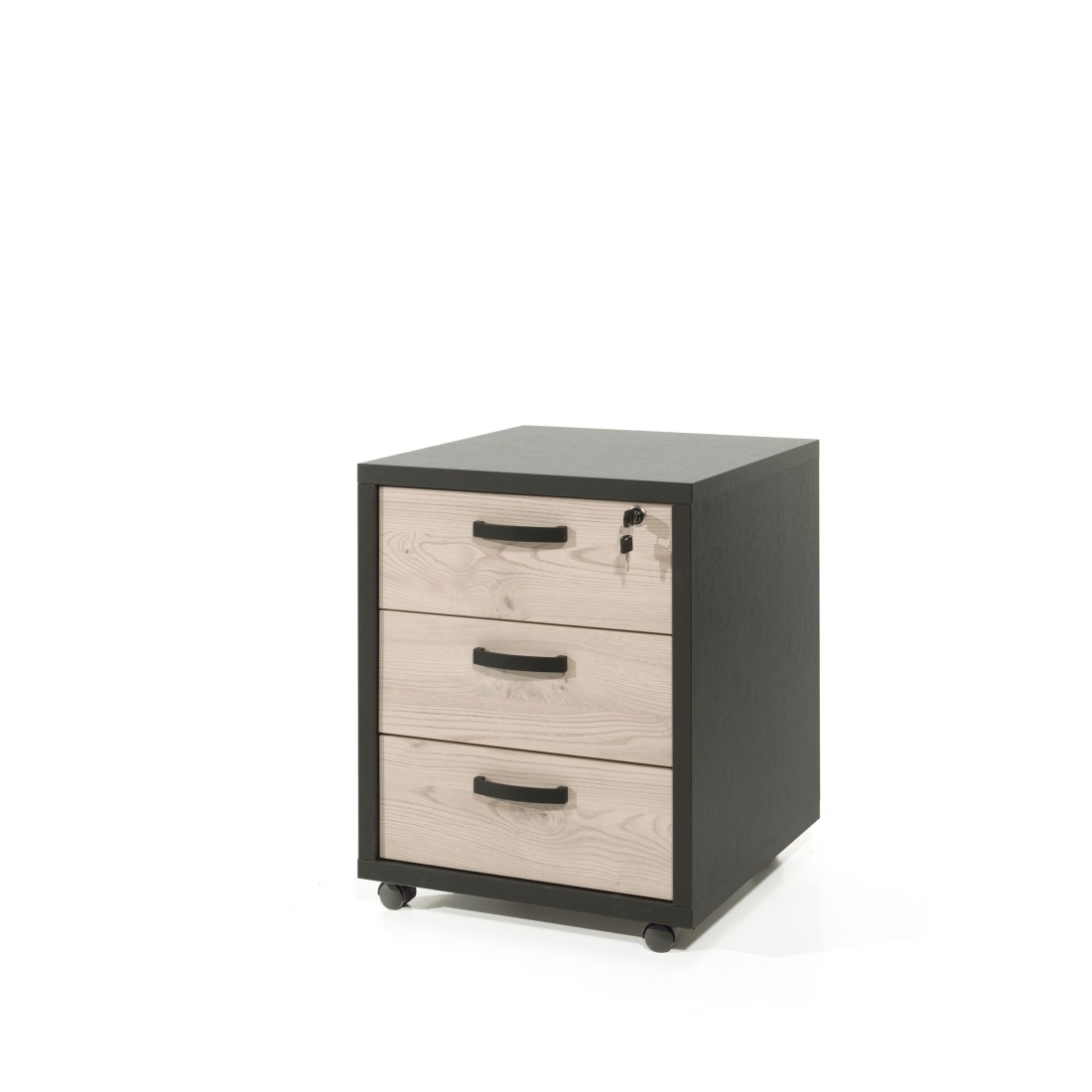 Cajonera de escritorio 3 cajones roble y negro | colección depé | meubloram