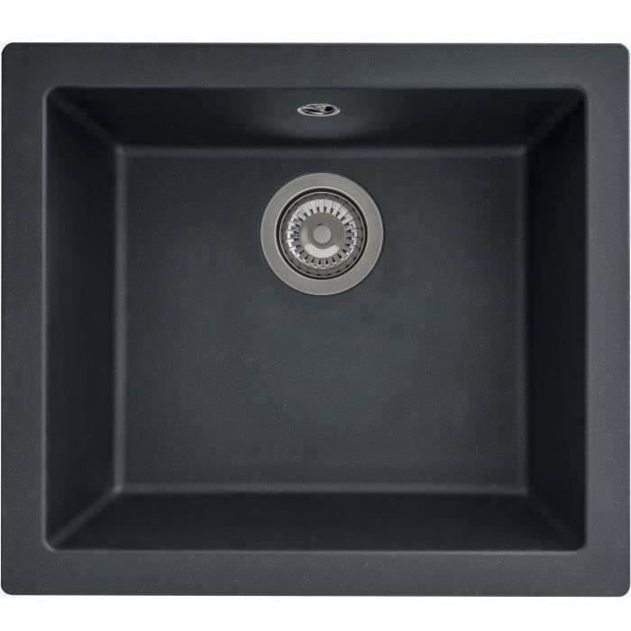 Fregadero de resina 1 seno - negro brillante - encastrado o bajo encimera -