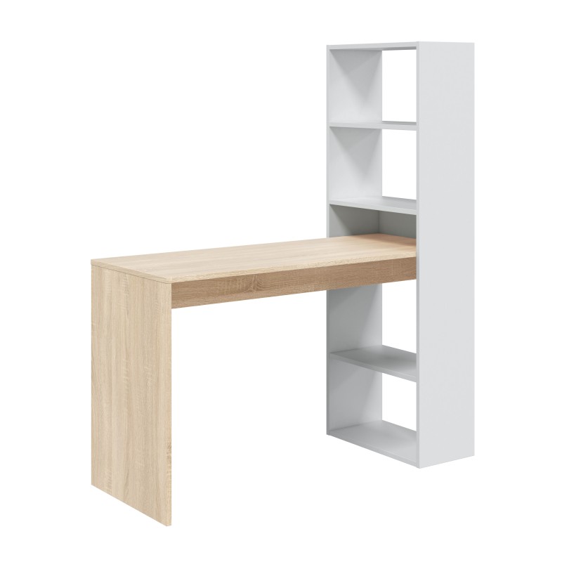Mesa de escritorio con estantería duplo blanco artik - roble canadian