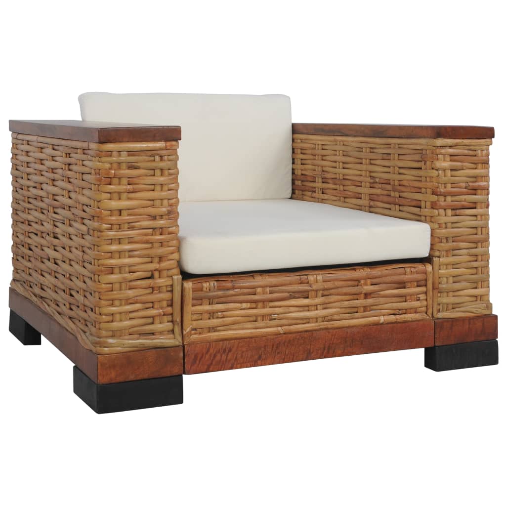 Sillón con cojines ratán natural marrón qweo6372