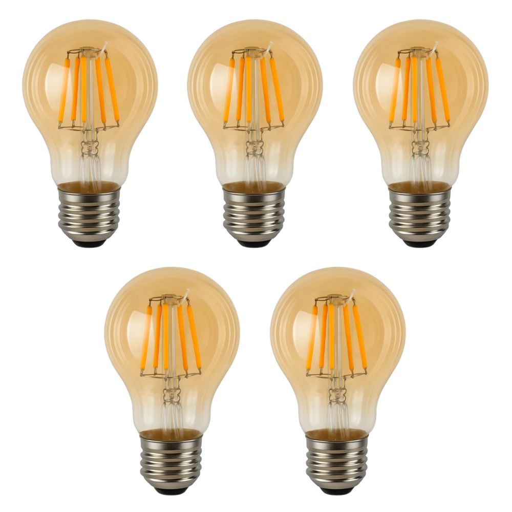 Pack x5 bombilla LED a60 E27 filamento 6w 550lm. Luz cálida 2700k