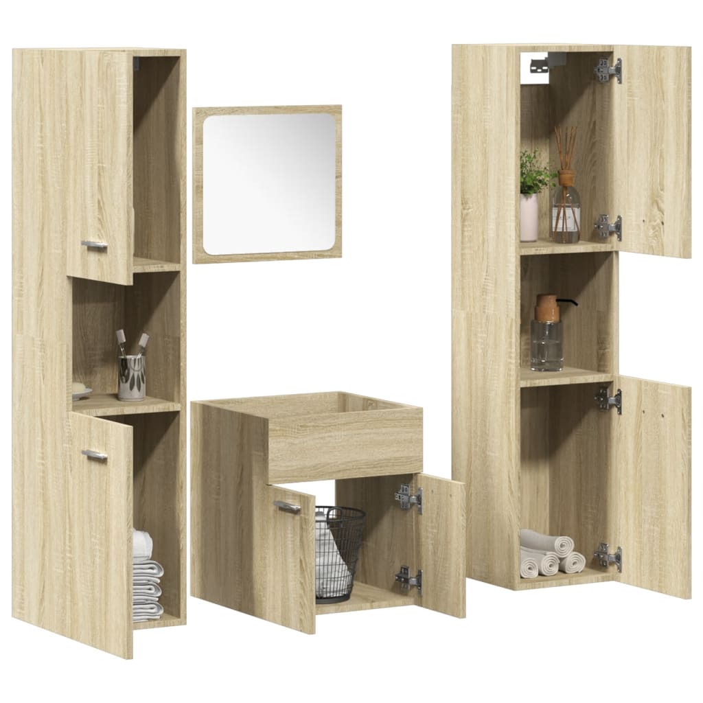 Juego de muebles de baño 4 pzas contrachapada roble sonoma(sin lavabo)