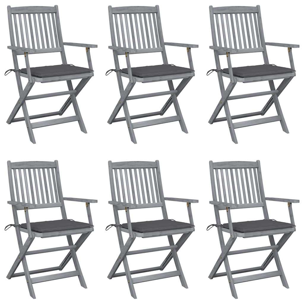 vidaXL sillas de jardín plegables 6 uds cojines madera maciza acacia
