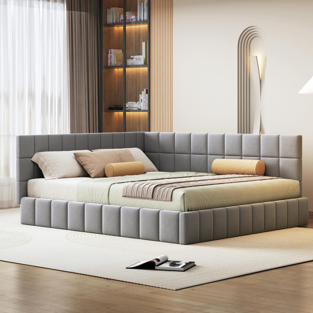 Sofá cama tapizado 160x200cm en terciopelo gris con somier de láminas