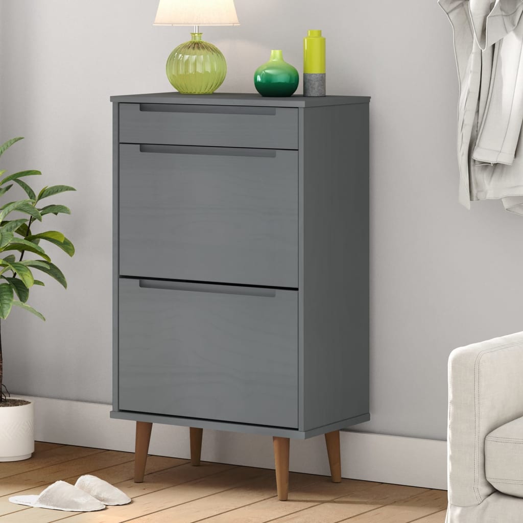 Zapatero molde madera maciza de pino gris 59,5x35x103 cm