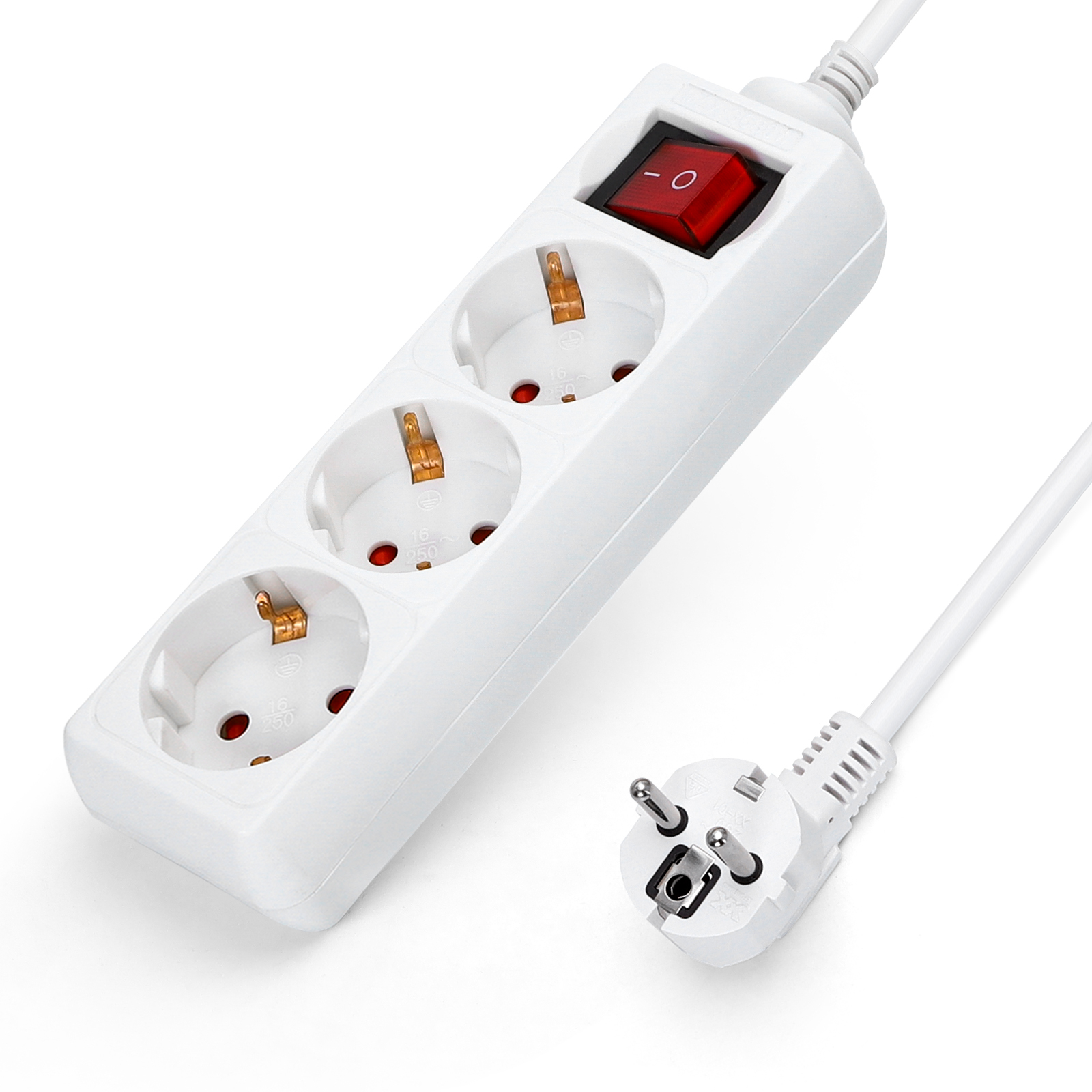 Aigostar regleta 3 enchufes con cable de 5 metros e interruptor.blanco