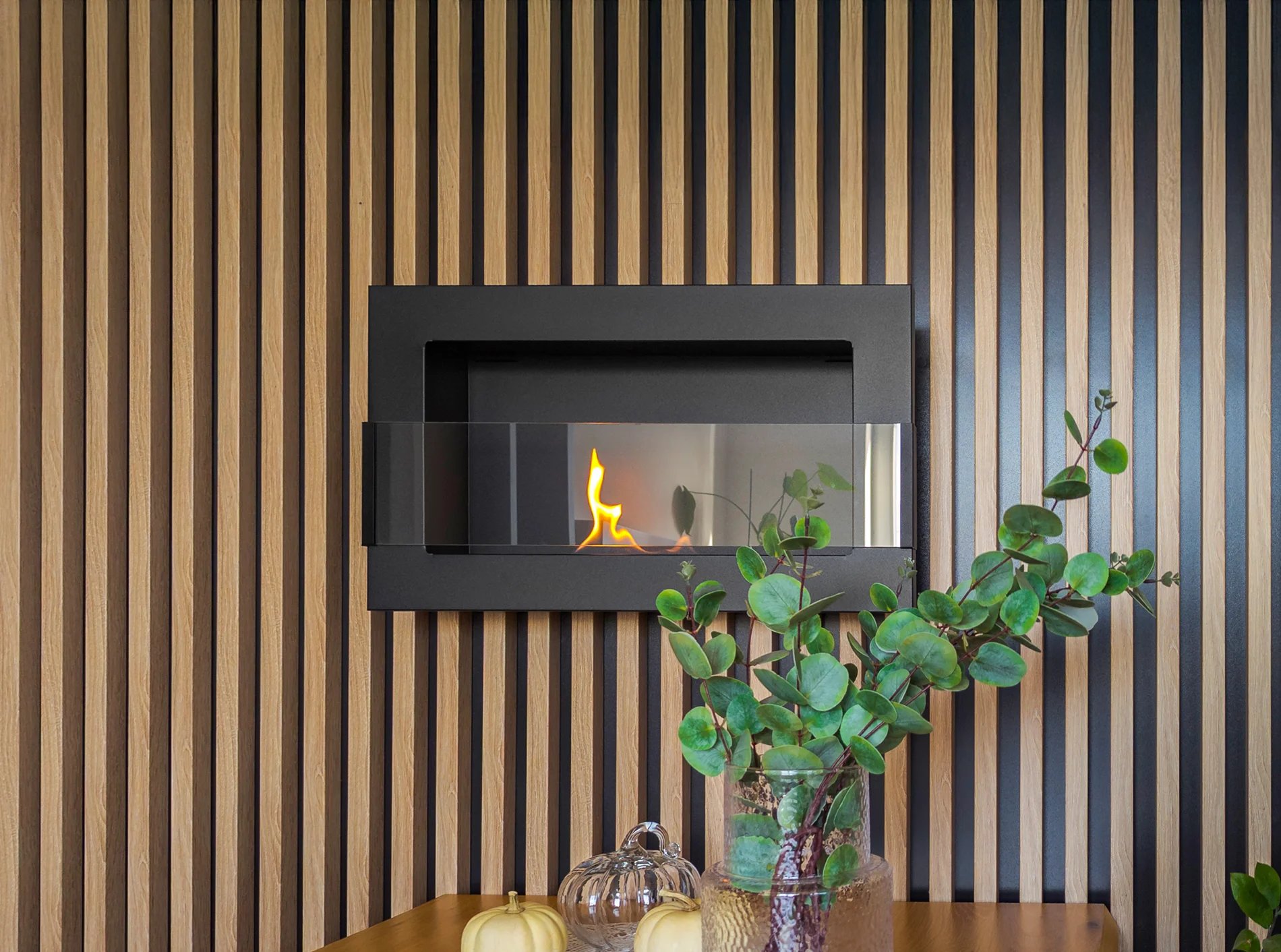 Chimenea bioetanol negra 65x40 cm con cristal