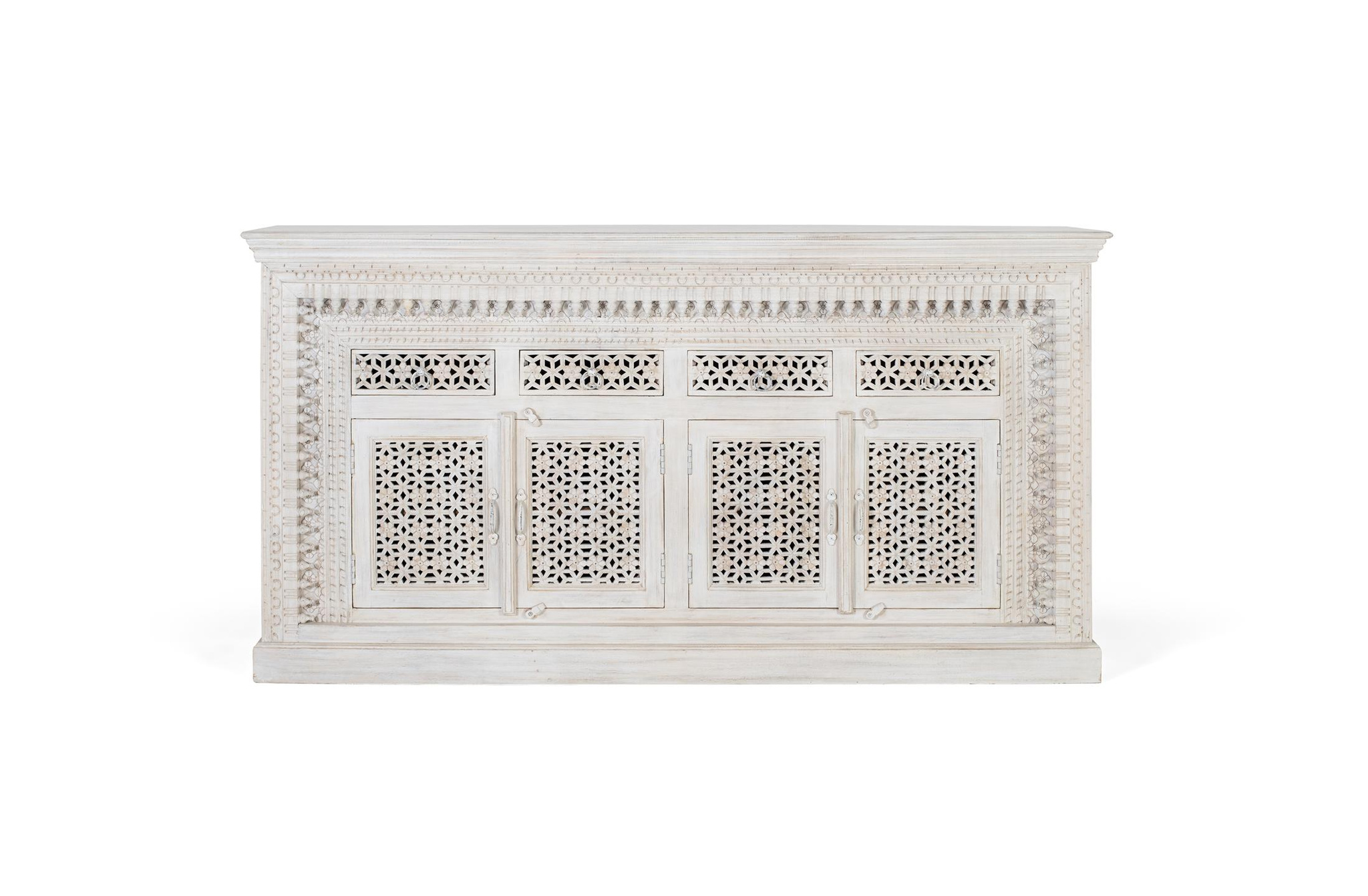 Aparador bhopal de madera de mango en color blanco envejecido 190 cm