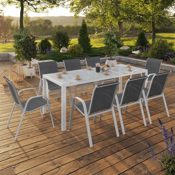Conjunto jardín 8 plazas blanco y gris - 190 cm