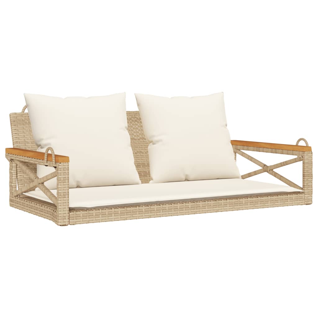 vidaXL banco columpio con cojines ratán sintético beige 109x62x40 cm