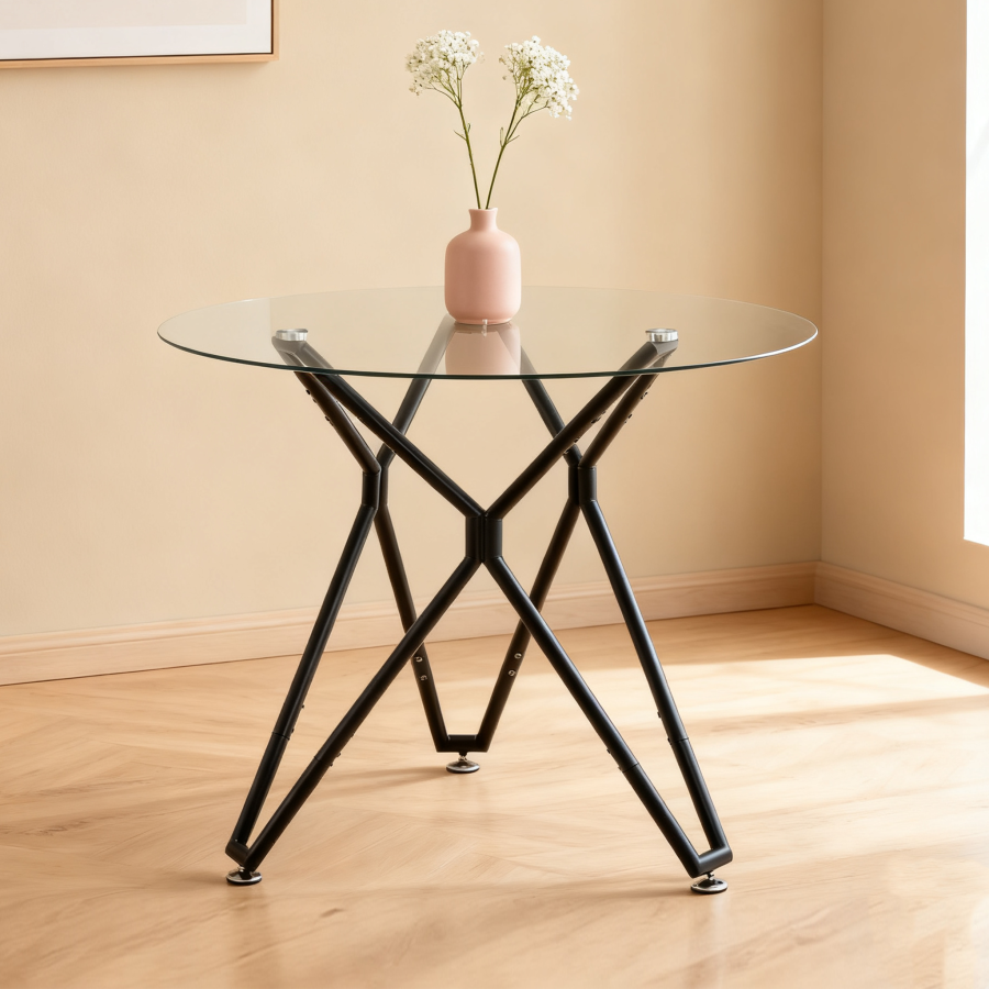 Mesa de comedor redonda para 1 a 4 personas cristal negro 78x90x90cm