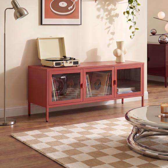Mueble tv industrial metal 130 cm 3 puertas terracotta ezra