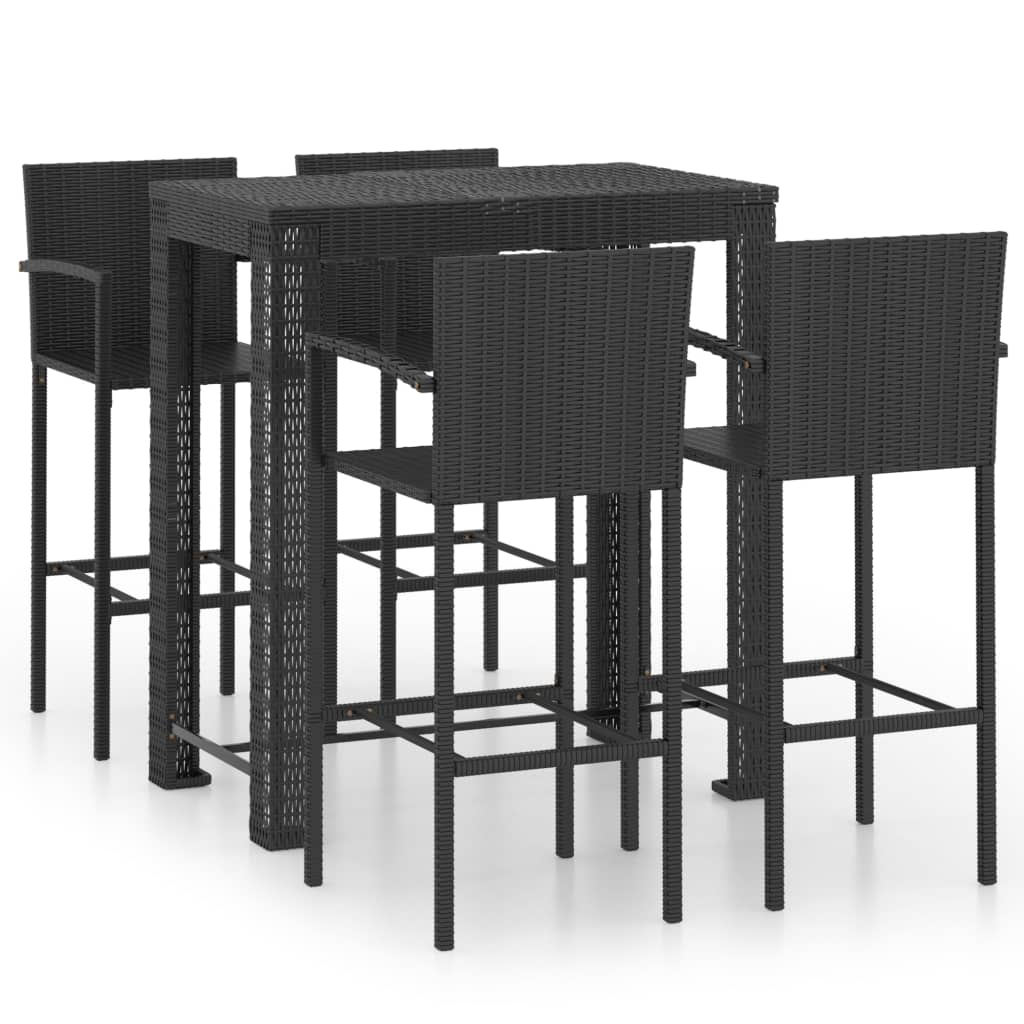 vidaXL muebles de bar jardín 5 pzas ratán pe reposabrazos negro