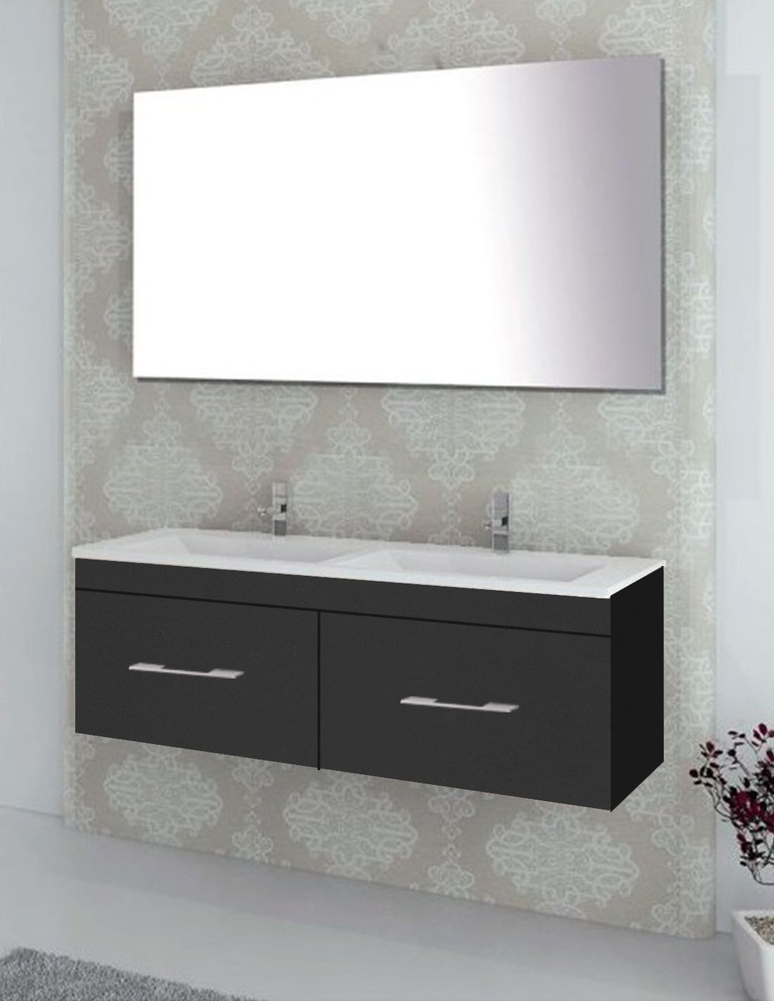 Mueble de baño florencia con lavabo dos senos y espejo 120x45cm grafito