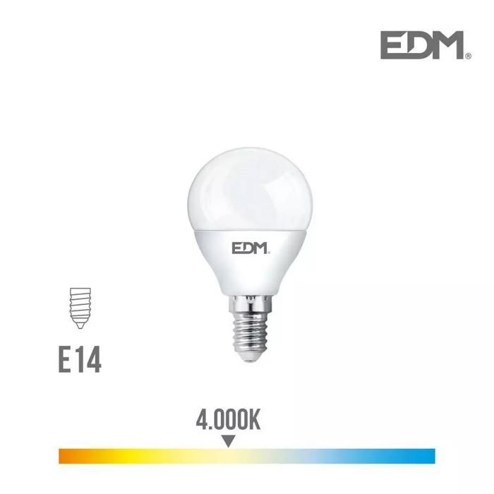Bombilla esferica LED e14 5 w 400 lm 4000 k luz dia ø4,5 x 8