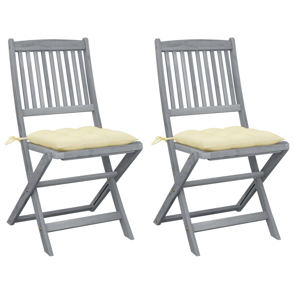 vidaXL sillas de jardín plegables 2 uds cojines madera maciza acacia