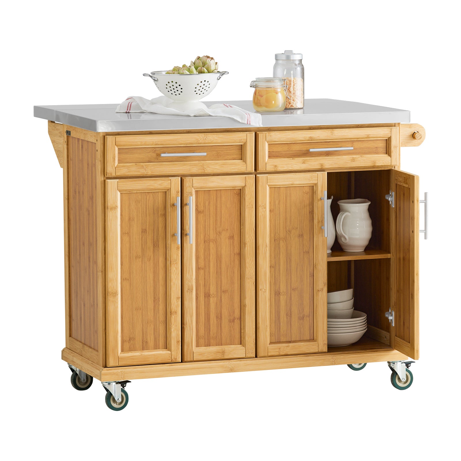 Sobuy carrito de cocina con 2 cajones y 4 puertas madera blanco