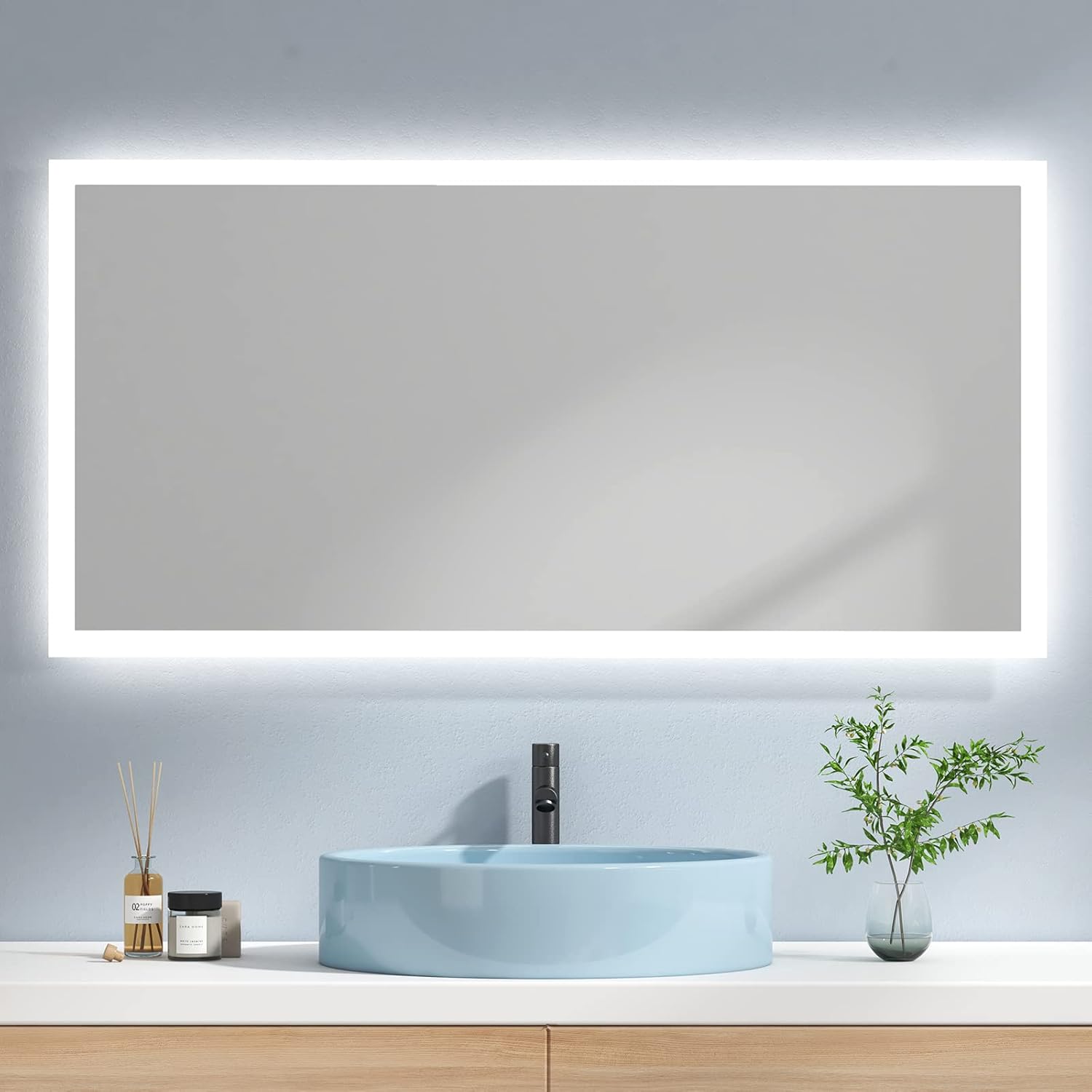 Emke espejo de baño con luz, 120x60cm, luz blanca fría/caliente