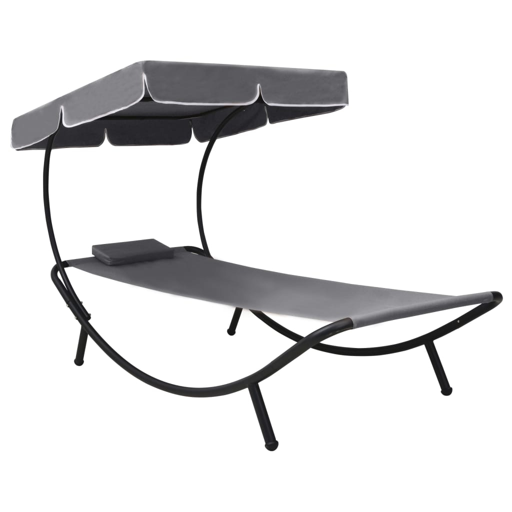 vidaXL tumbona de exterior con dosel y almohada gris