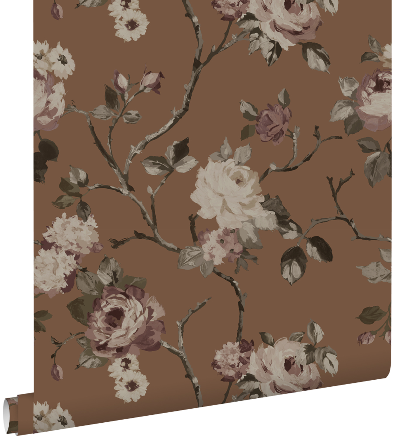 Estahome papel pintado flores vintage marrón terracota 50 x 900 cm